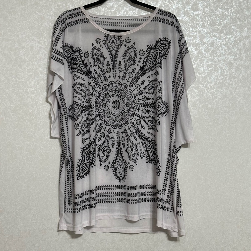 White Tunic Top with Black Medallion Print
